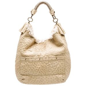 NUTI Ostrich Lamb Fur Large Reversible Hobo! Like New! RT $ 2499. Yellow/ Gold.
